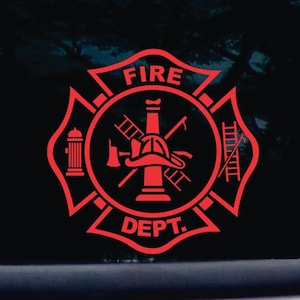 Fire Department maltese cross in RED! - die cut vinyl window decal  [c-1999]