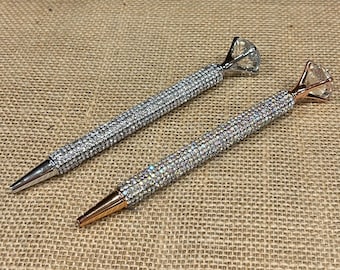 Wedding Guest Book Pen Set (Pack of 2) – Luxury Rhinestone Diamond Pens for Sign In Table, Elegant Silver or Blush Rose Gold