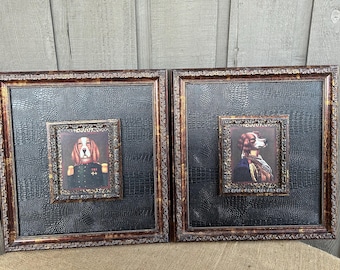Set of beagle wall art dogs dressed in military outfits vintage old world style