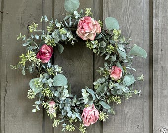 Antique roses Eucalyptus wreath wedding decor