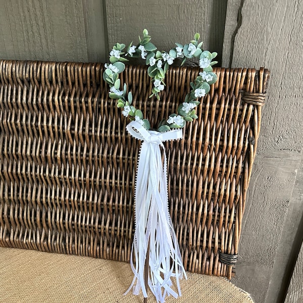 Eucalyptus and flowers wedding wand/ altered wedding basket/ wand instead of basket/greenery wedding wand/wedding wand with ribbon streamers