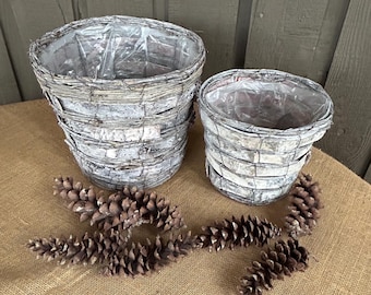 Birch weathered whitewash pot holder baskets no handles easter or gift rustic basket