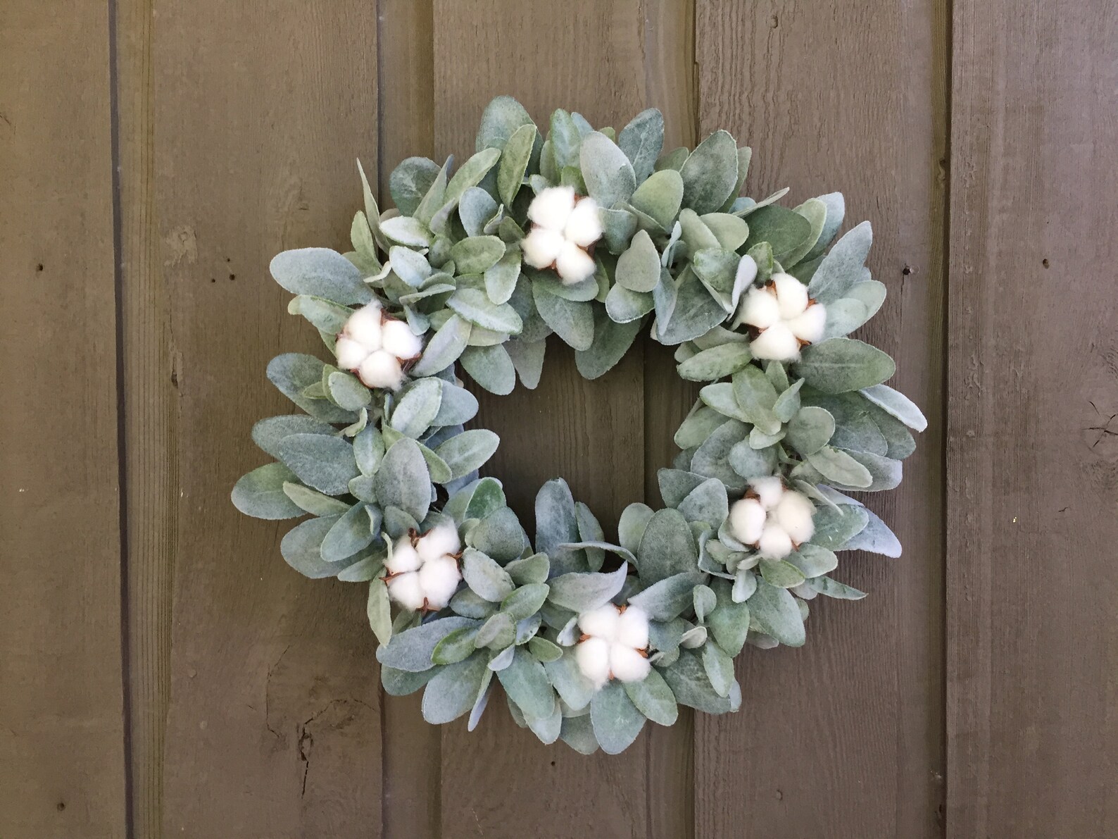15” Lambs Ear and Cotton Bolls Farmhouse Wreath/ Farmhouse Wreath ...