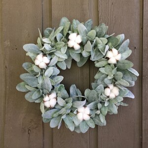 15” Lambs Ear and Cotton Bolls Farmhouse Wreath/ Farmhouse Wreath ...