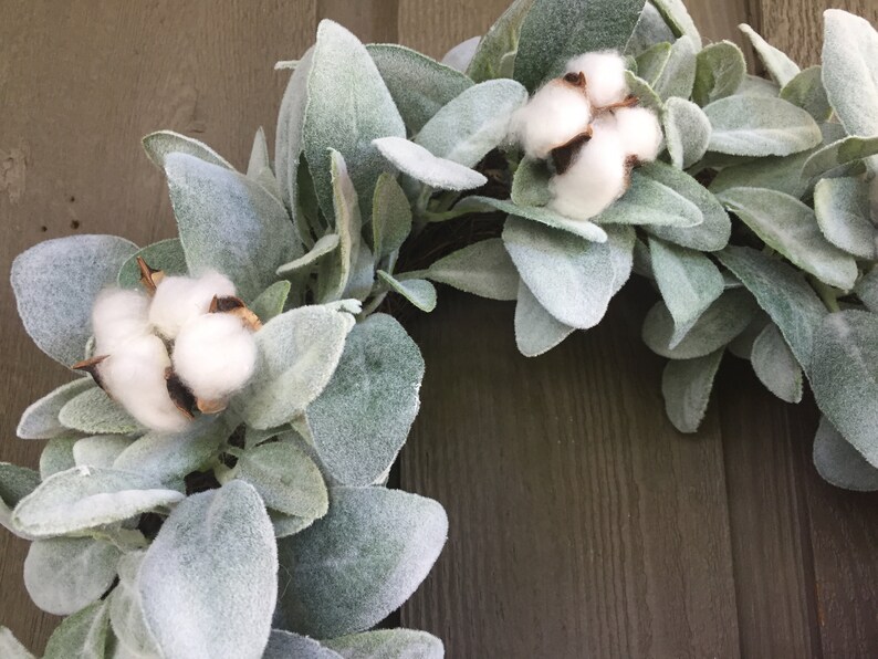 17”-18” Lambs Ear and Cotton Bolls Farmhouse Wreath/ Farmhouse Wreath ...