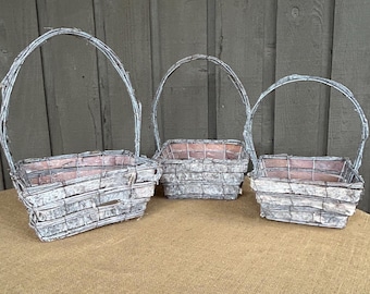 Birch weathered whitewash square baskets easter or gift rustic basket