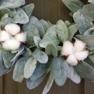 15” Lambs Ear and Cotton Bolls Farmhouse Wreath/ Farmhouse Wreath ...