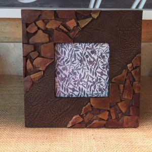 Mosaic wood frame,  frame with mosaic wood pieces, wood frame, vintage modern wood frame, mosaic art on a frame, cut wood pieces on frame