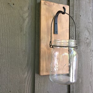 Hanging mason jar/ rustic home decor/ wood hanger for jar/ jar hanger/ wood with hook for hanging jar/farmhouse hanging jar holder/mason jar image 4