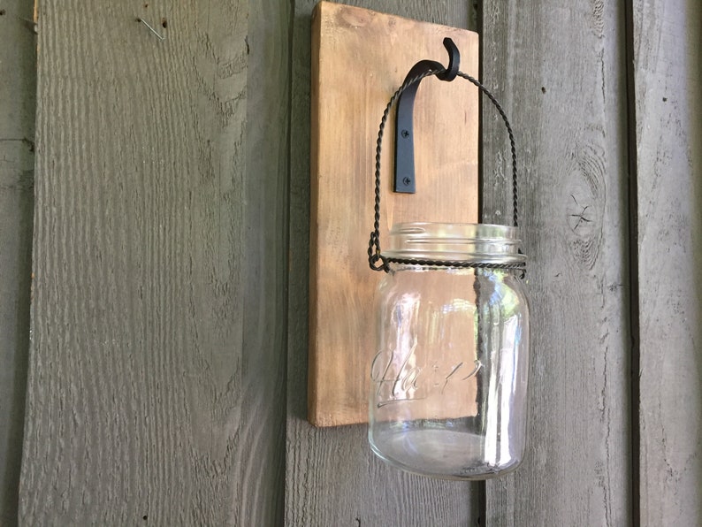 Hanging mason jar/ rustic home decor/ wood hanger for jar/ jar hanger/ wood with hook for hanging jar/farmhouse hanging jar holder/mason jar image 4