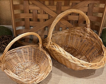 Rustic Willow Harvest Basket Woven Garden Gathering Farmhouse Vintage Berry Picnic totes