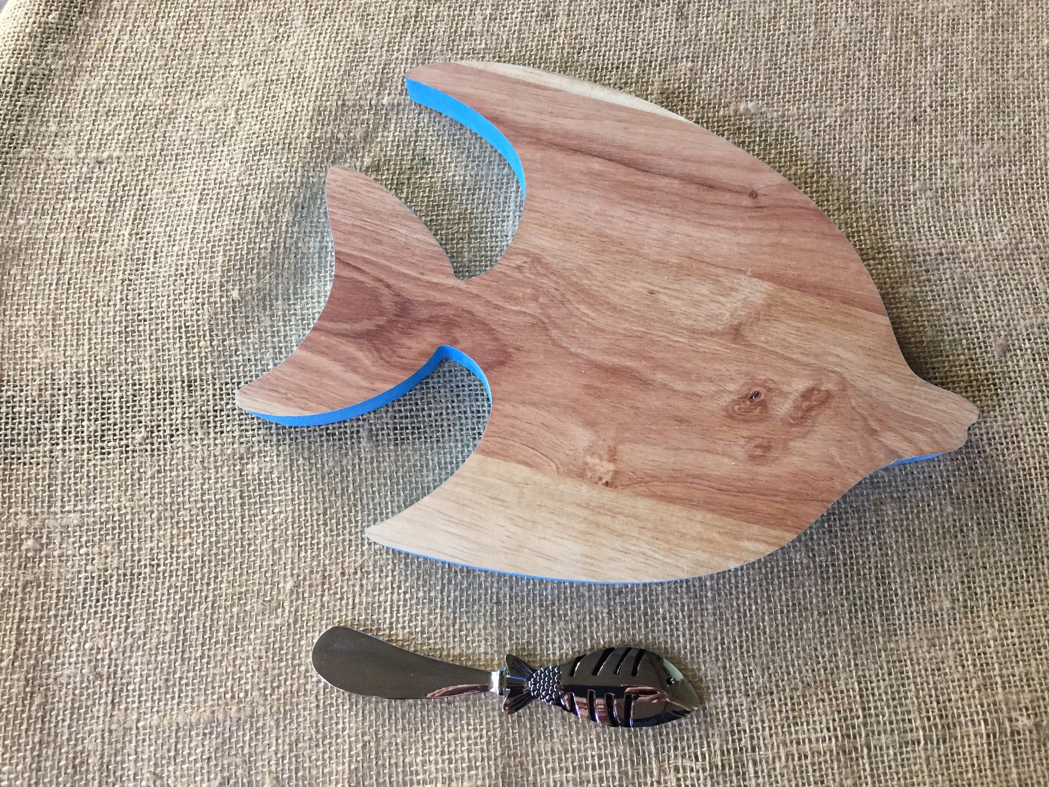 Wooden Fish Cutting Board w/ Metal Head and Tail - charcuterie