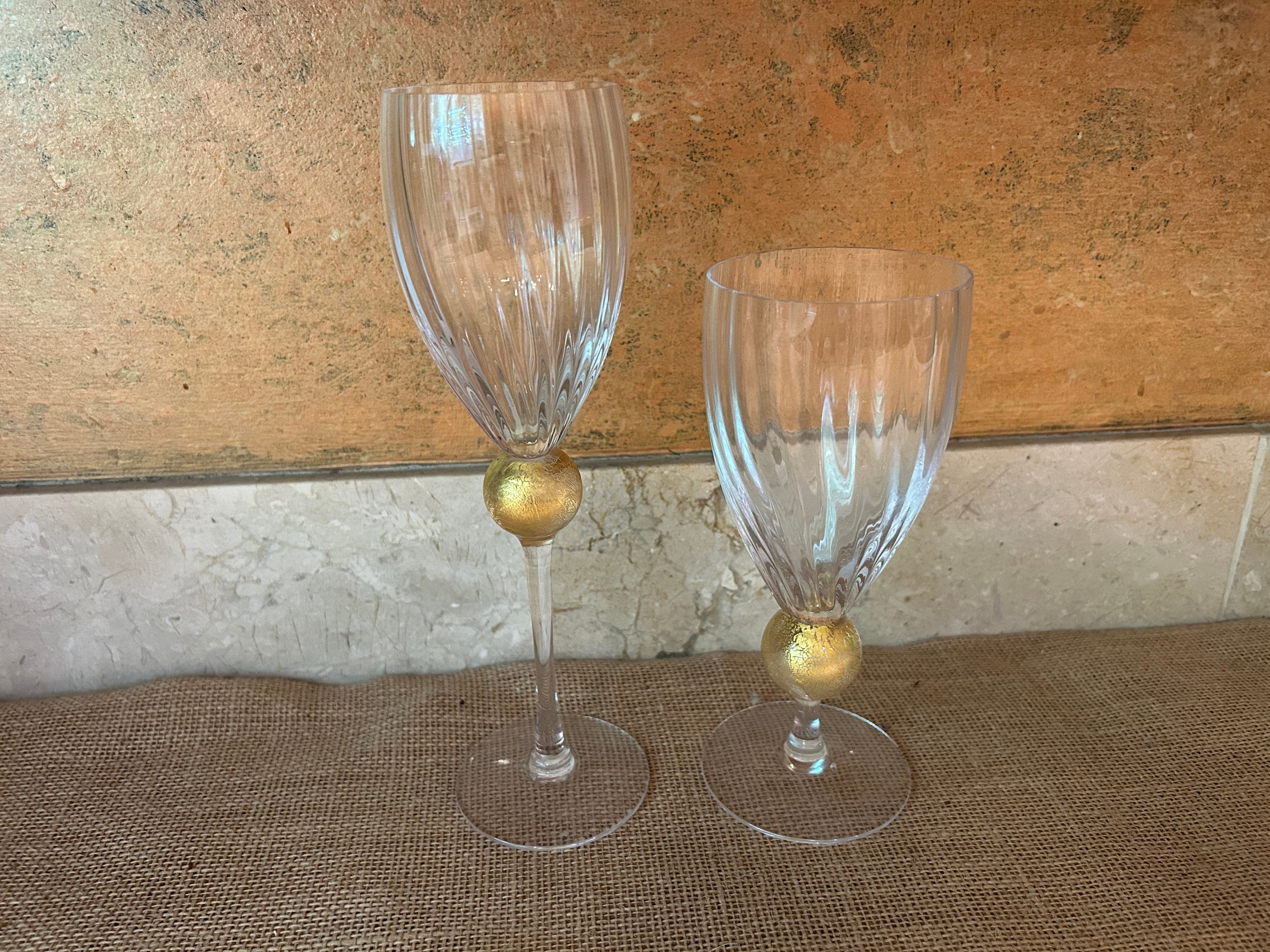 Union Street Glass Set of 8 Seville Claret Wine Stems Amber 8 3/4