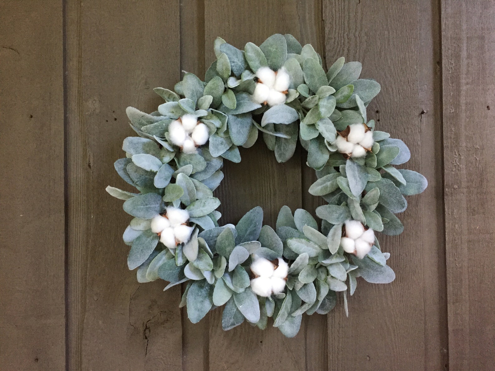15” Lambs Ear and Cotton Bolls Farmhouse Wreath/ Farmhouse Wreath ...