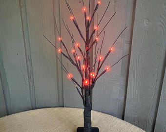 Black Halloween tree illuminated for ornaments or halloween decor 24inches tall orange lights