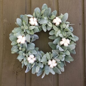 15” Lambs Ear and Cotton Bolls Farmhouse Wreath/ Farmhouse Wreath ...