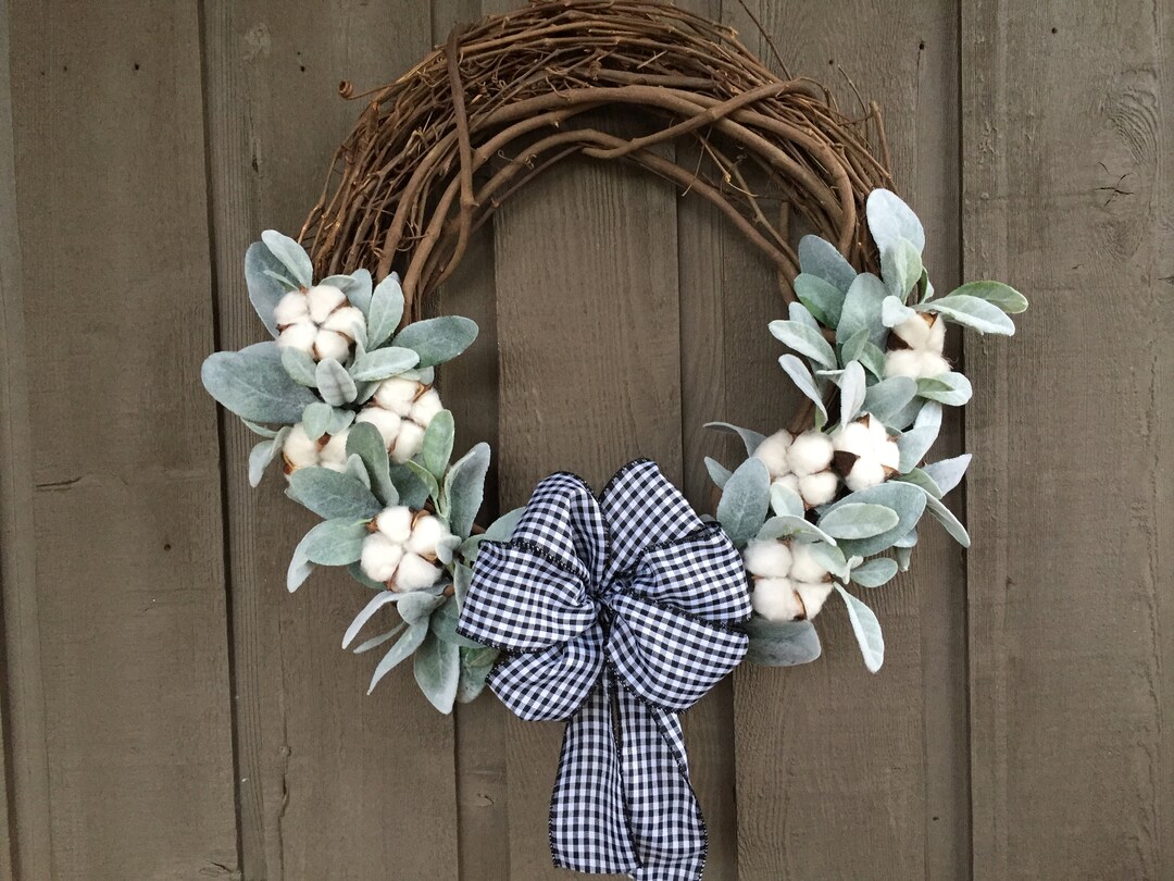Lamb's Ear and Cotton Bolls Wreath/ Farmhouse Wreath/ Lamb's Ear Wreath/ Cotton Bolls Wreath