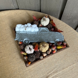 Fall bowl filler hostess gift metal truck with cotton bolls bowl filler for fall farmhouse pumpkin bowl filler fall housewarming gift