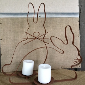 2 Vintage Metal Bunny Silhouette Candle Holders Front Porch Easter ...