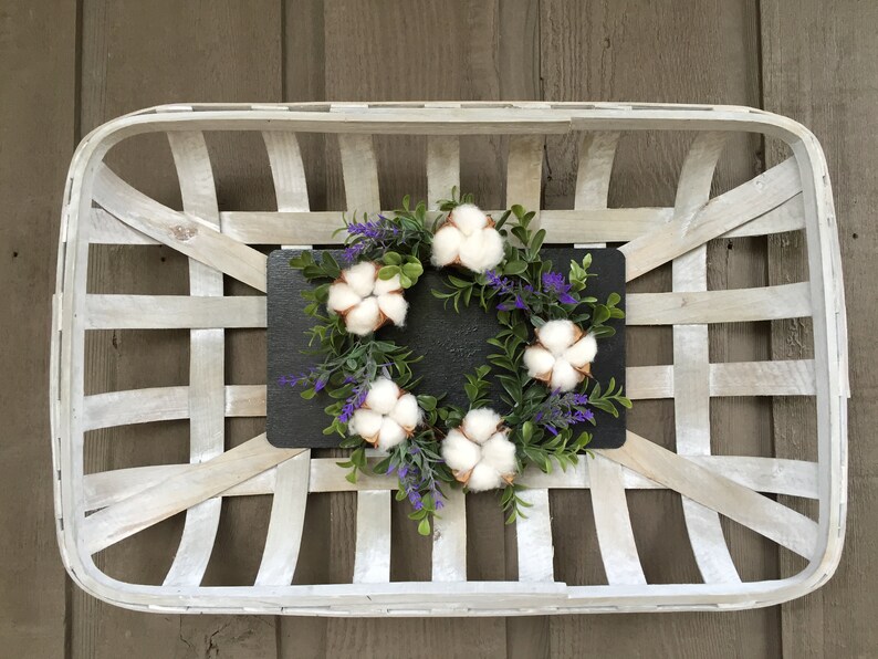 Tobacco basket with boxwood cotton boll and lavender wreath tobacco basket boxwood wreath cotton boll wreath lavender wreath farmhouse
