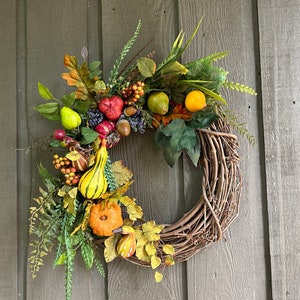 Fall pumpkin wreath front door fall wreath pumpkin decor entryway wreath fall kitchen wreath thanksgiving wreath bounty filled wreath