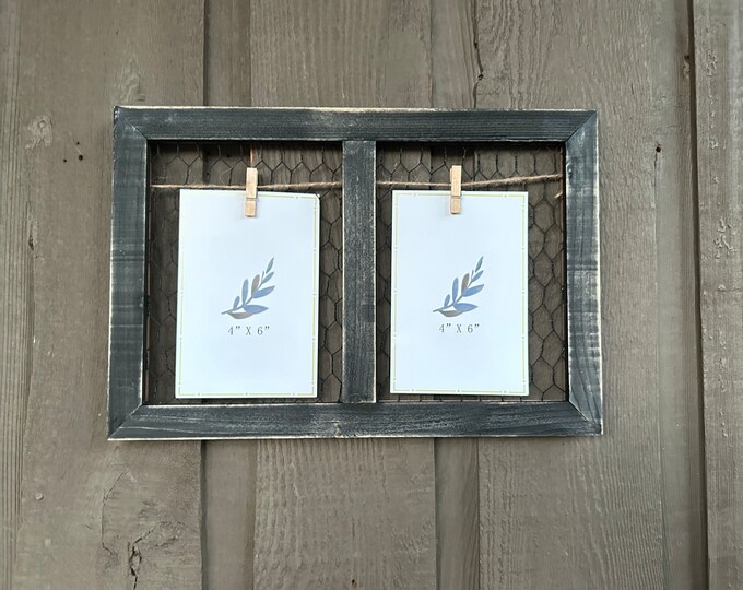Vintage Farmhouse Double Photo Holder Open Photo Holder Clothespin ...