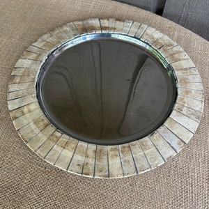 Silver tray with artifact trim serveware tablescaping Vintage tray with artifact trim mosaic trimmed silver tray to serve shots cheese tray