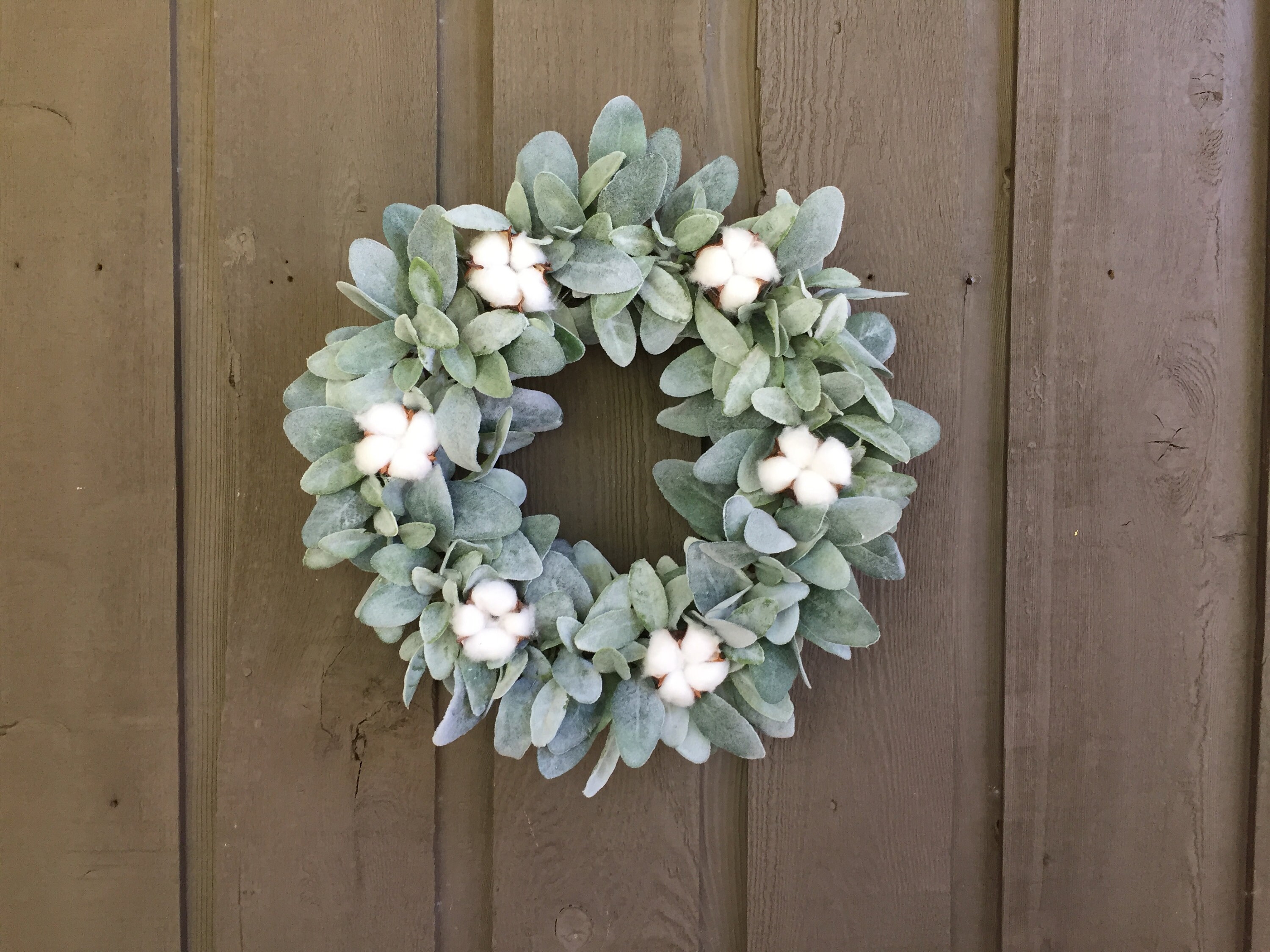 15” Lambs Ear and Cotton Bolls Farmhouse Wreath/ Farmhouse Wreath ...