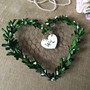 Heart shaped wire ring bearer ring holder/ farmhouse wire heart for Ring bearer/heart with preserved boxwood/ personalized ring bearer heart