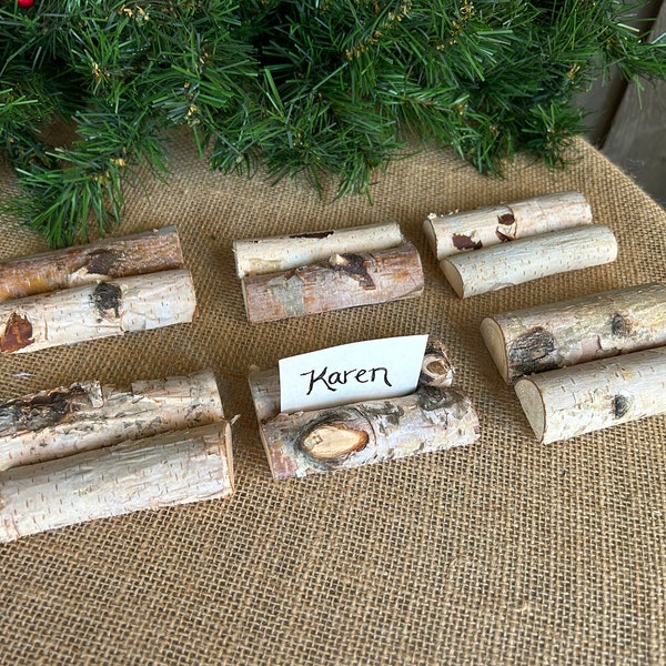 Birch logs place card holders/ birch decor/ tablescaping/ birch tablescaping/ table decor/ food markers/ woodland tablescaping/ rustic table