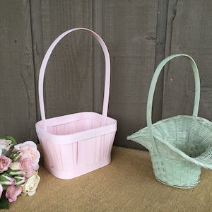 Vintage Flower girl basket pink or green pastel basket wedding baskets spring baskets container for gift girls bedroom storage basket