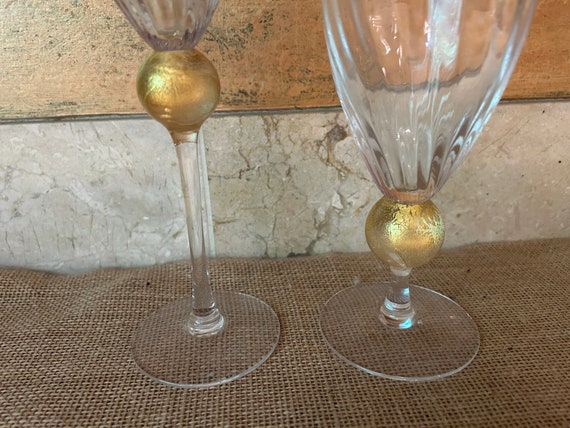 Union Street Glassware/ Long Stem Wine Glass With Gold Ball/ Collectible  Glassware/ Artist Signed Glassware/ Water and Large Wine Glasses/ 