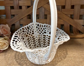 Princess style Lace flower girl basket crocheted wedding accessory