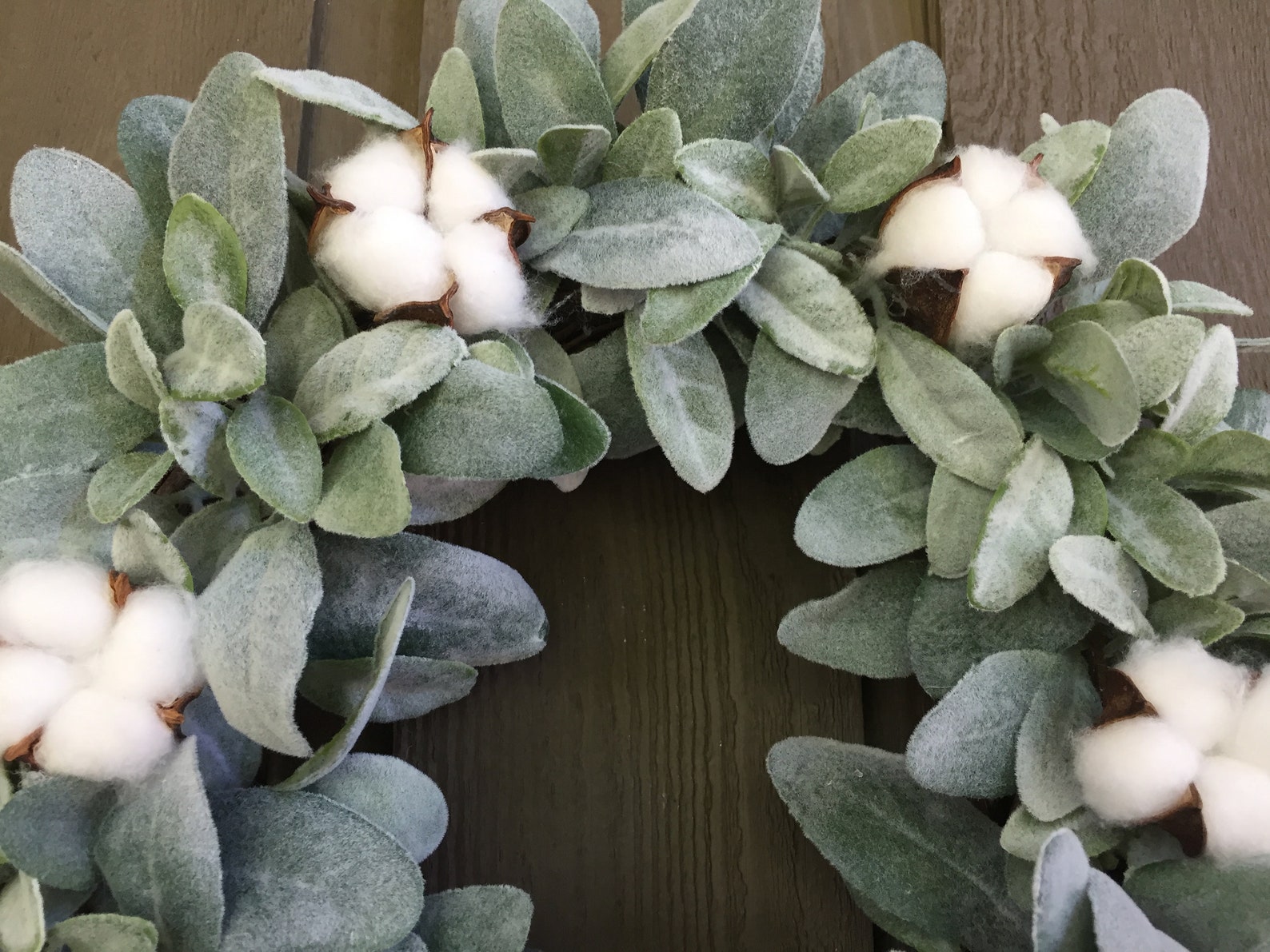 15” Lambs Ear and Cotton Bolls Farmhouse Wreath/ Farmhouse Wreath ...