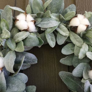 15” Lambs Ear and Cotton Bolls Farmhouse Wreath/ Farmhouse Wreath ...