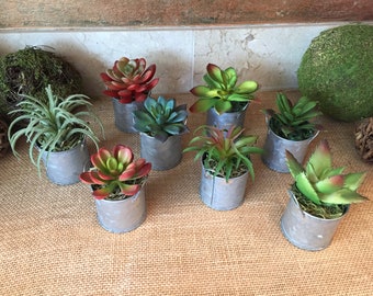 4 faux succulent place setting pots/ succulent pots/ place setting succulent decor/ place setting decor/ farmhouse pots with faux succulents