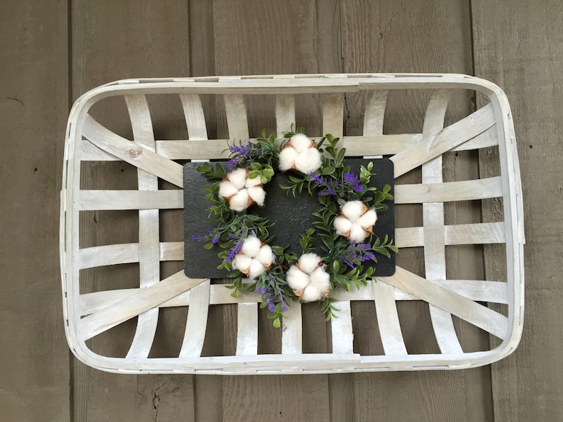 Tobacco basket with boxwood cotton boll and lavender wreath tobacco basket boxwood wreath cotton boll wreath lavender wreath farmhouse