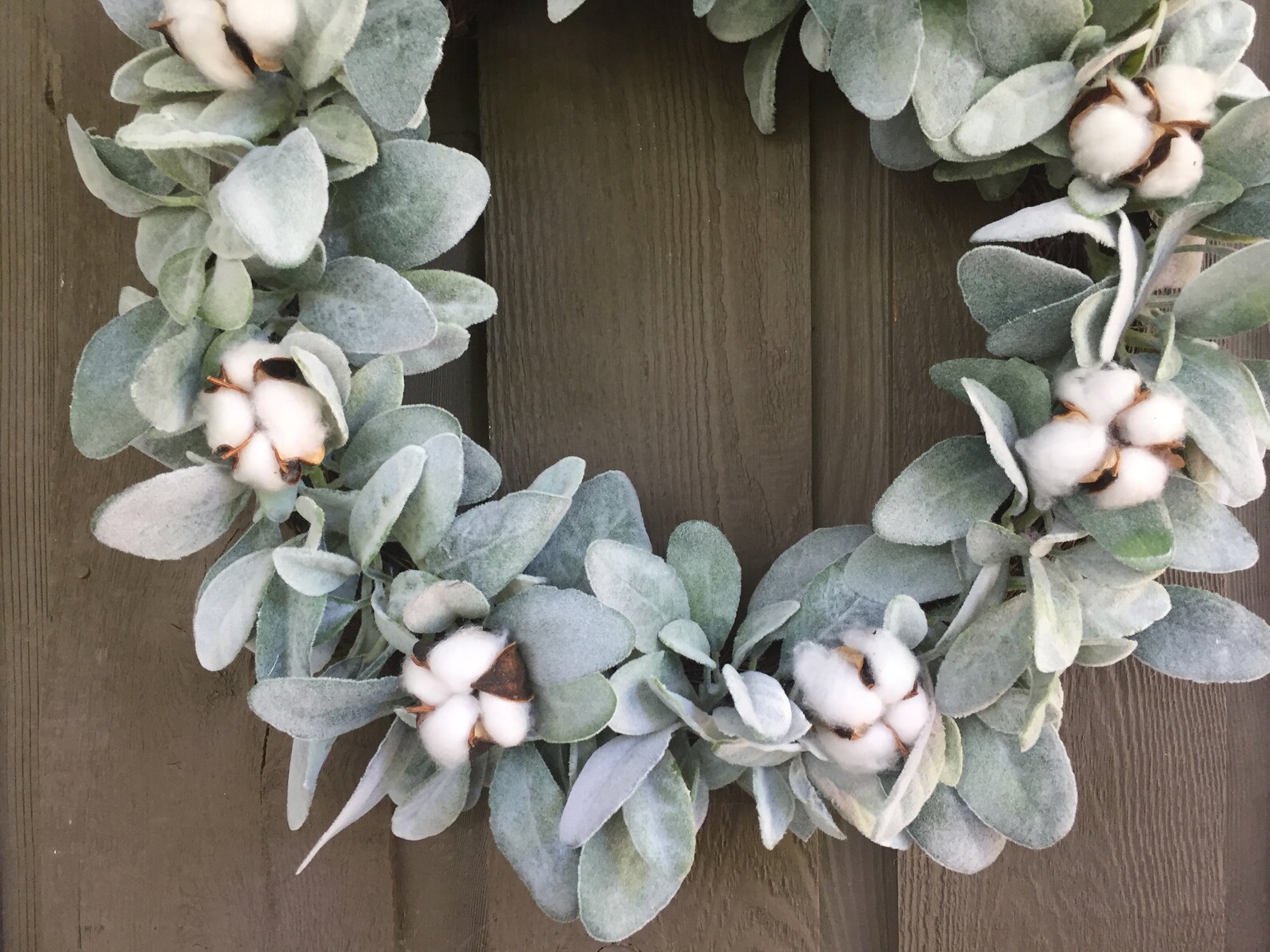 17”-18” Lambs Ear and Cotton Bolls Farmhouse Wreath/ Farmhouse Wreath ...