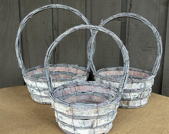 Birch weathered round whitewash baskets easter or gift rustic basket