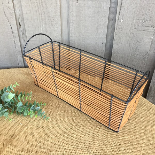 Vintage long basket/ slat basket/ Asian inspired basket/ oriental looking basket/ large long slat basket/ storage basket/ bathroom basket