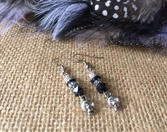 Silver Skull earrings Halloween  jewelry skeleton drop dangle earring
