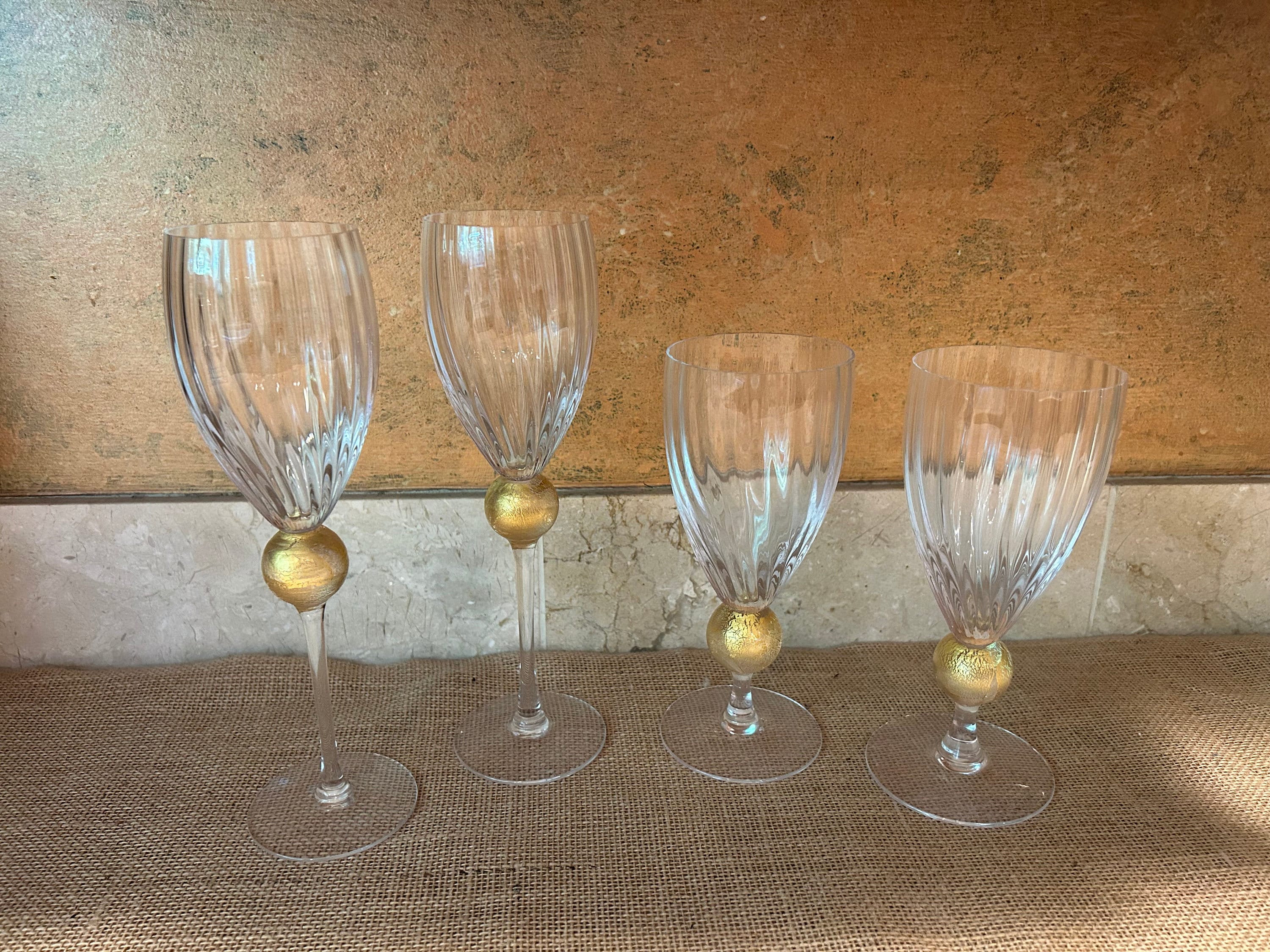 Set of 8 Mid-Century Modern Gold-Trim Drinking Glasses - Ruby Lane