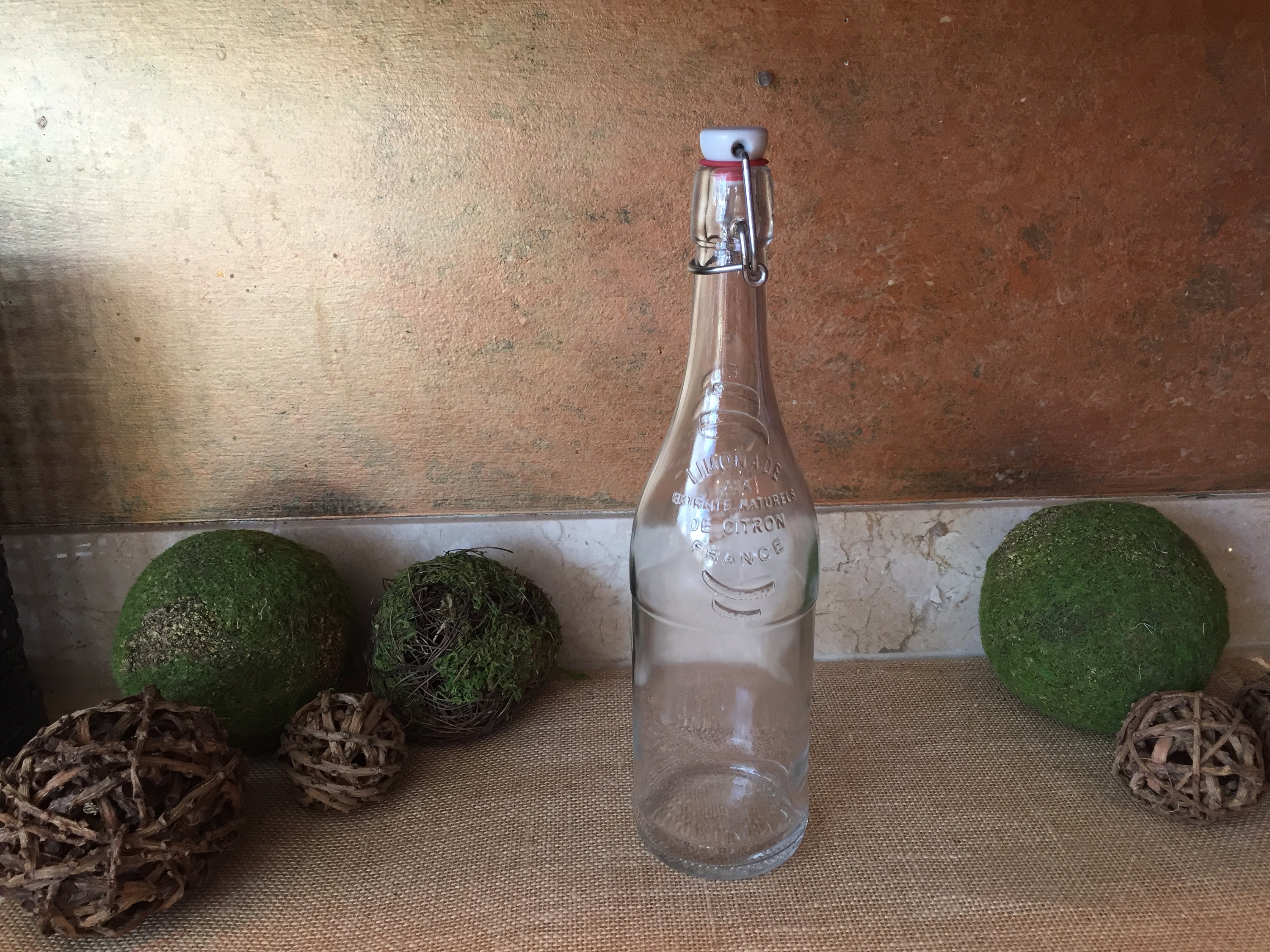 Vintage French 1 Litre Limonade de Tours Glass Bottle 