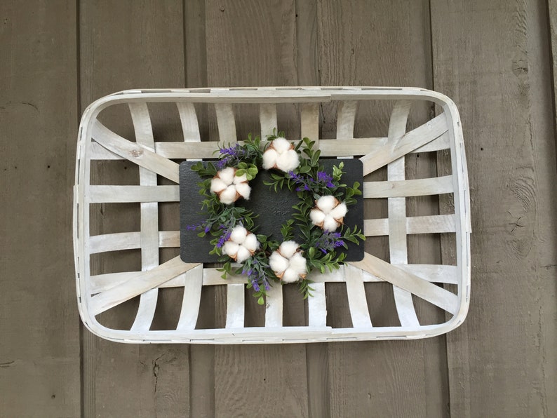 Tobacco basket with boxwood cotton boll and lavender wreath tobacco basket boxwood wreath cotton boll wreath lavender wreath farmhouse
