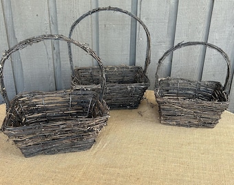 Rustic twig basket 3 sizes available Dark Big heavy well made