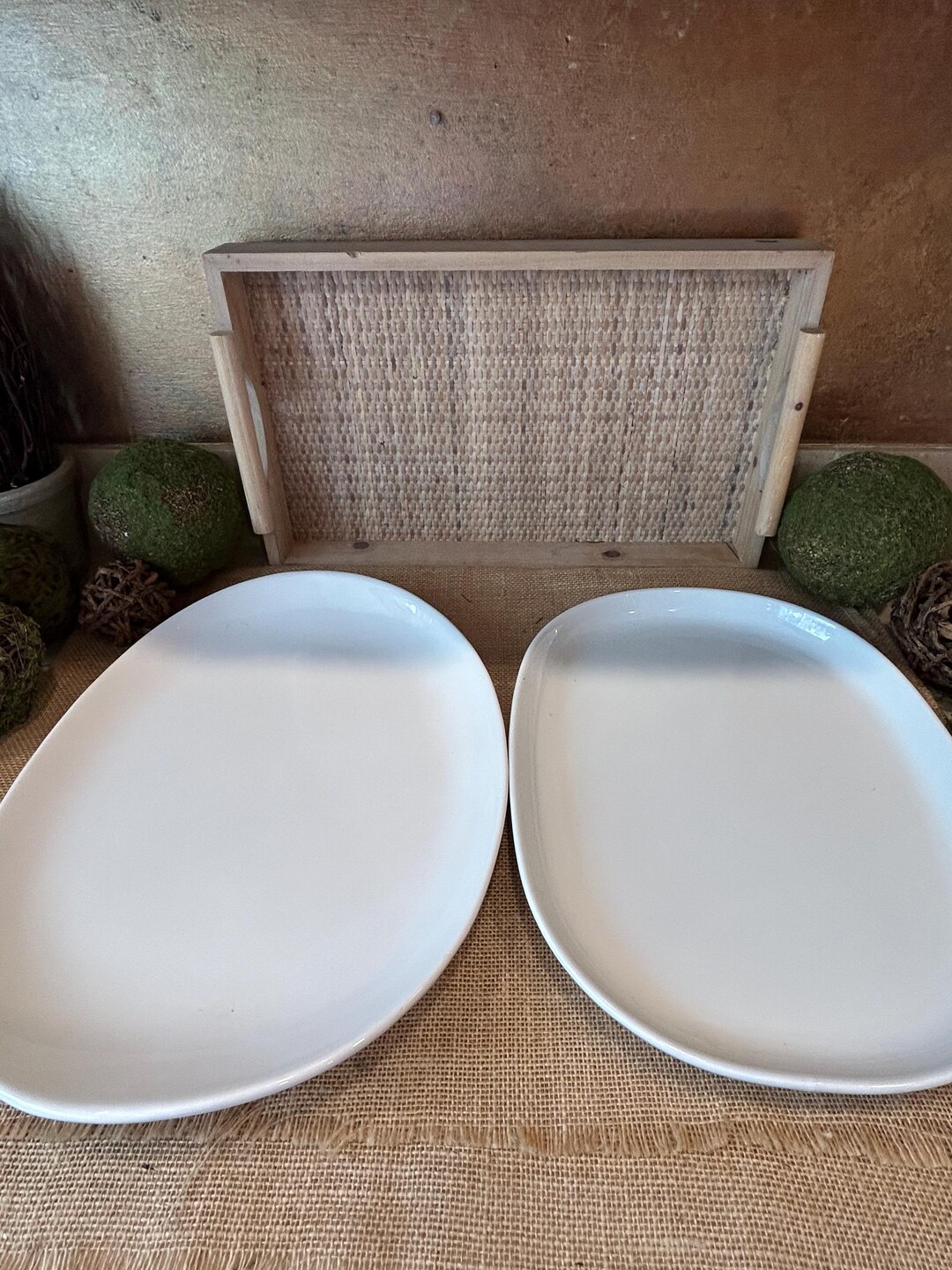 Vintage White Ceramic Platters Farmhouse Kitchen Decor Collectible ...