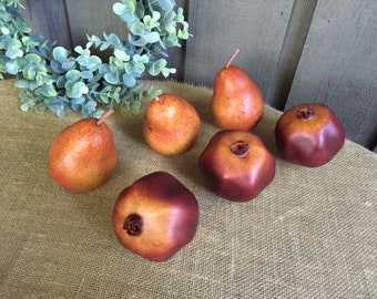 Faux pomegranates and red pears/ vintage faux fruit/ kitchen fruit decor/ decor for kitchen/ farmhouse bowl filler/ pomegranates/ red pears