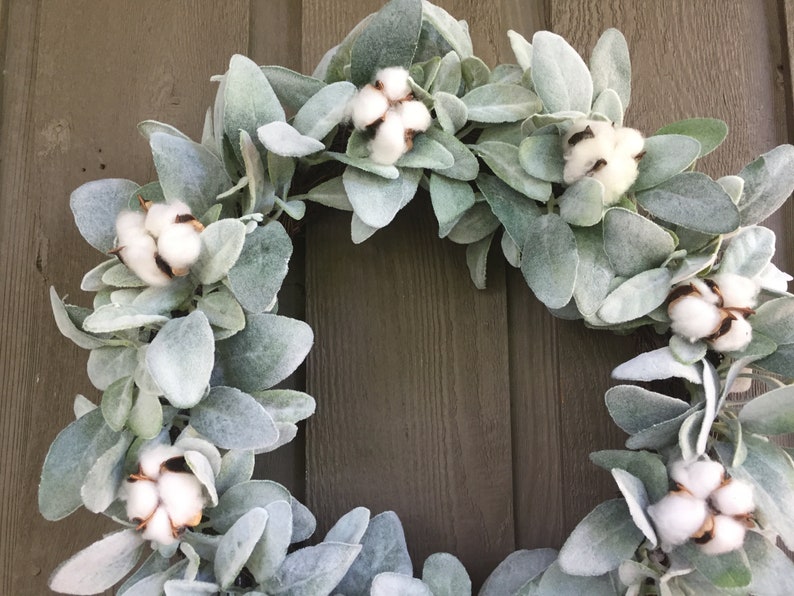 17”-18” Lambs Ear and Cotton Bolls Farmhouse Wreath/ Farmhouse Wreath ...