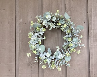 Eucalyptus wreath front door wreath stove hood wreath new home gift farmhouse faux eucalyptus wreath kitchen or mantle decor centerpiece