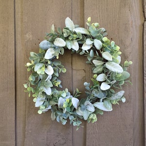 10-11&quot; Lambs ear and eucalyptus wreath/ farmhouse wreath/ lambs ear wreath/ eucalyptus wreath/ greenery wreath/ farmhouse green decor